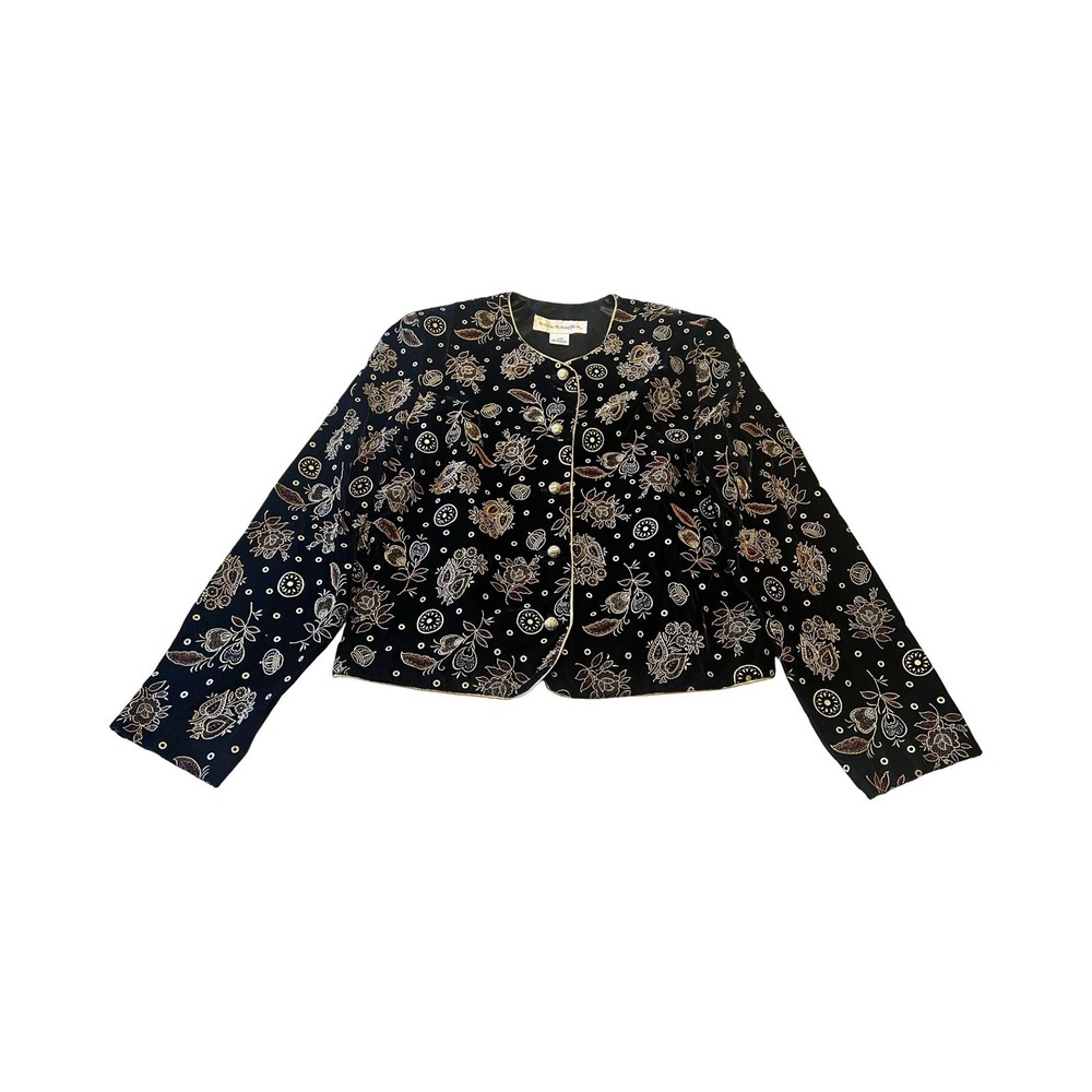 Norton McNaughton Vintage 90s Velvetโ Floral Blazer Jacket Black Gold Size 10